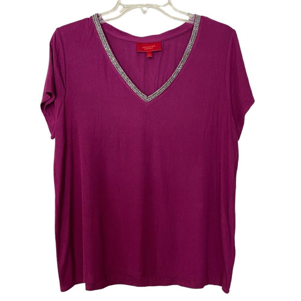 Jennifer Lopez Jeweled V-Neck Top